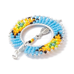 Seed Glass & Alloy Feather Pendant&nbsp;PALLOY-MZ00239