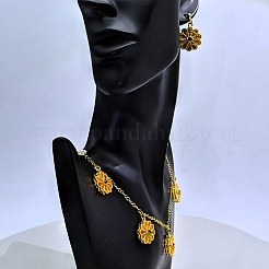 Vintage Brass Flower Pendant Necklace & Stud Earrings for Women&nbsp;PA1898