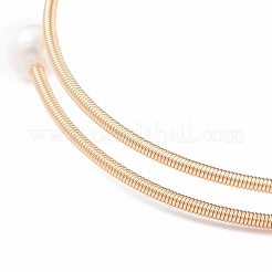 Natural Pearl & Gemstone Round Beaded Wrap Cuff Bangle&nbsp;BJEW-JB07923