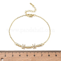 Brass Pave Clear Cubic Zirconia Flower Link Bracelets&nbsp;KK-CBA6980-24G