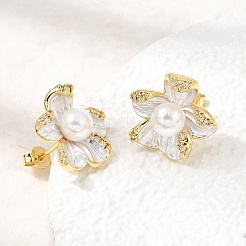 Brass Micro Pave Cubic Zirconia Enamel Stud Earrings&nbsp;CU-CBABA66-12A-G