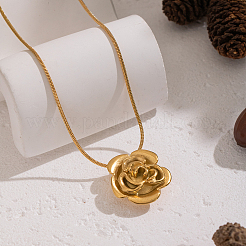 Minimalist 304 Stainless Steel Rose Flower Pendant Round Snake Chain Necklaces for Women&nbsp;KV0581