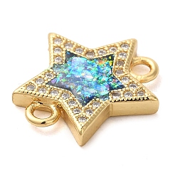 Rack Plating Brass Micro Pave Clear Cubic Zirconia Star Connector Charms&nbsp;KK-K385-097G