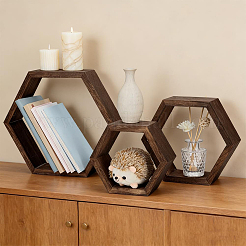 3Pcs 3 Styles Wood Hexagon Flower Stand Display Decorations&nbsp;ODIS-WH0038-324