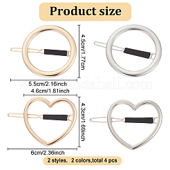 MAKERER 4Pcs 4 Style Alloy Hollow Heart & Ring Hair Pin&nbsp;PHAR-GO0001-01