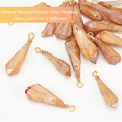 16Pcs Electroplated Raw Rough Natural Quartz Crystal Copper Wire Wrapped Pendants&nbsp;FIND-FG0003-30B