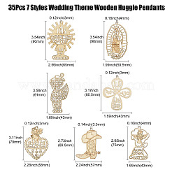 35Pcs 7 Styles Wedding Theme Wooden Huggie Pendants&nbsp;WOOD-CJ0002-07