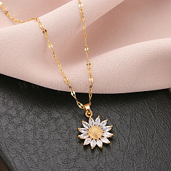 Glass Sunflower Pendant Necklaces&nbsp;WG43941-01