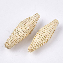 Handmade Reed Cane/Rattan Woven Beads&nbsp;WOVE-T006-080
