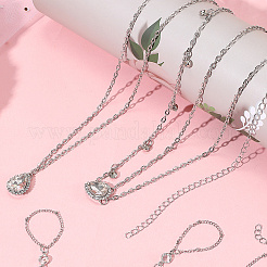 2Pcs Alloy Curb Chain Finger Ring Bracelets for Women&nbsp;BJEW-CY0001-06