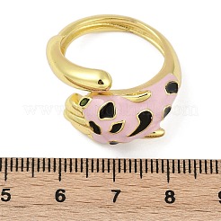 Brass Micro Pave Cubic Zirconia Enamel Cuff Rings for Women&nbsp;RJEW-L113-041G