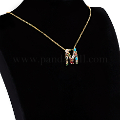 Golden Brass Micro Pave Cubic Zirconia Initial Pendants Necklaces&nbsp;NJEW-S069-JN002-M