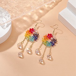 Glass Beaded Ring with Teardrop Dangle Earrings&nbsp;EJEW-JE05262