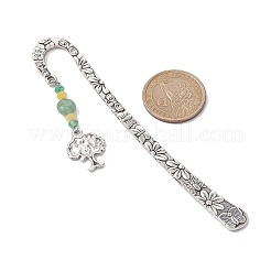 Natural Malaysia Jade & Green Aventurine Beaded Pendant Bookmarks with Alloy Tree of Life&nbsp;AJEW-JK00255-01