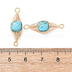 Natural Turquoise Faceted Cube Links Connector Charms with Copper Herringbone Wire-Wrapped&nbsp;KK-Z152-06G-02B