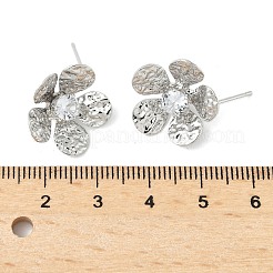 Flower Brass Micro Pave Cubic Zirconia Stud Earring Findings&nbsp;KK-M326-08P