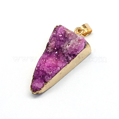 Plated Natural Druzy Agate Triangle Pendants&nbsp;G-R275-08