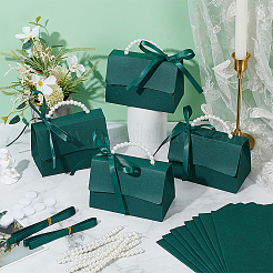 Foldable Paper Wedding Candy Totes with Plastic Imitation Pearl Round Beaded Handle and Ribbon&nbsp;CON-WH0115-20B-01