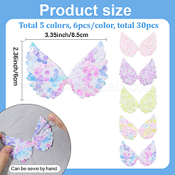 30Pcs 5 Colors Wing Polyester and Sequins Computerized Embroidery Cloth Iron on/Sew on Patches&nbsp;DIY-GF0012-54