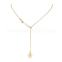 Summer Beach Natural Pearl Brass Box Chain Lariat Necklaces&nbsp;NJEW-JN06595
