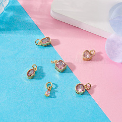 6Pcs 6 Styles Real 18K Gold Plated Brass Inlaid Cubic Zirconia Charms&nbsp;ZIRC-TA0001-34