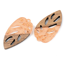 Transparent Resin & Walnut Wood Pendants&nbsp;X-RESI-S389-048A-B04