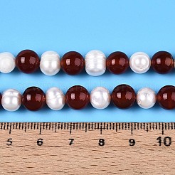 Natural Carnelian(Dyed & Heated) Round & Natural Cultured Freshwater Pearl Grooved Potato Beads Strands&nbsp;PEAR-N019-09