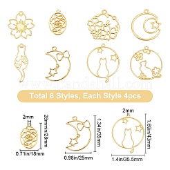 32Pcs 8 Styles Zinc Alloy Kitten Open Back Bezel Pendants&nbsp;PALLOY-SC0003-53G