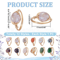 12Pcs Natural Gemstone Finger Rings&nbsp;RJEW-HY00004