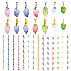 112Pcs 14 Styles Baking Paint Glass Leaf Shape Pendants&nbsp;PALLOY-PH01921