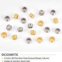 60Pcs 2 Colors 304 Stainless Steel Grooved Beads&nbsp;STAS-DC0002-40