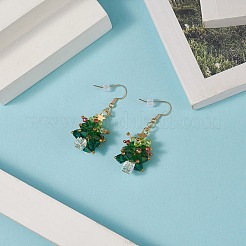 Glass Braided Beaded Christmas Tree Dangle Earrings&nbsp;EJEW-JE05151-01