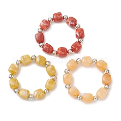 3Pcs Two Tone Acrylic & CCB Plastic Cuboid Beaded Stretch Bracelets for Women&nbsp;BJEW-JB13302-01