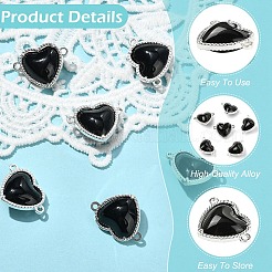 6Pcs Eco-Friendly Alloy Glass Heart Links connector Charms&nbsp;GLAA-YW0005-10