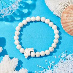 Synthetic Turquoise Dolphin Beads with Synthetic Turquoise Beaded Stretch Bracelets&nbsp;BJEW-JB10213-04