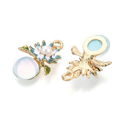 Rack Plating Alloy Enamel and ABS Imitation Pearl and Glass Pendants&nbsp;ENAM-T091-67C
