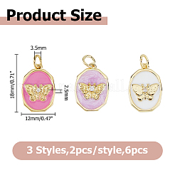 6Pcs 3 Colors Brass Micro Pave Clear Cubic Zirconia Pendants&nbsp;KK-HS0015-80