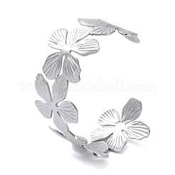 Non-Tarnish Flower 304 Stainless Steel Open Cuff Bangles for Women&nbsp;BJEW-M313-05P