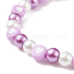 Acrylic Heart & Glass Pearl Beaded Stretch Bracelet for Women&nbsp;BJEW-JB08393