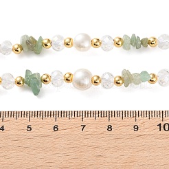 Mixed Gemstone/Glass/Shell Chip & Imitation Pearl & Brass Beaded Necklaces for Women&nbsp;NJEW-S107-01A