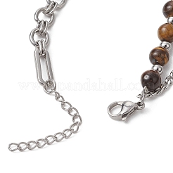 Natural Tiger Eye Round Beads Link Bracelets&nbsp;BJEW-JB13125-02