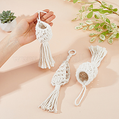 3Pcs 3 Styles Woven Cotton Hanging Storage Bags&nbsp;AJEW-FH0008-86