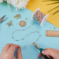 DIY Handmade Brass Crystal Stone Cat Eye Round Chains Bracelets/Necklaces Making Kits&nbsp;DIY-FG0007-97