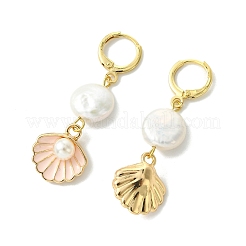 Natural Pearl & Alloy Hoop Earrings&nbsp;EJEW-JE07028
