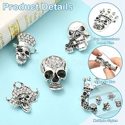 5Pcs 5 Styles Skull Alloy Rhinestone Lapel Pins&nbsp;JEWB-CJ0003-51