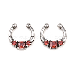316 Stainless Steel Pave Red Cubic Zirconia Clip on Hoop Nose Rings&nbsp;AJEW-C044-14AS