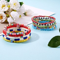 10Pcs 10 Style Handmade Polymer Clay Heishi Surfer Stretch Bracelets Set&nbsp;BJEW-SW00048