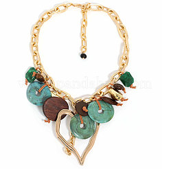 Bohemian Style Alloy Resin Disc Heart Pendant Cable Chain Bib Necklaces for Women&nbsp;FS-WG7B6D9-01