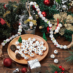 60Pcs 6 Styles Round Christmas Snowman Print Wood European Beads&nbsp;WOOD-PH0003-05