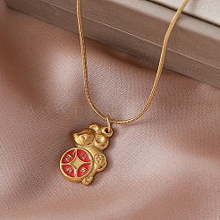 Vintage 304 Stainless Steel Enamel Mouse with Coin Pendant Necklaces&nbsp;OA4469